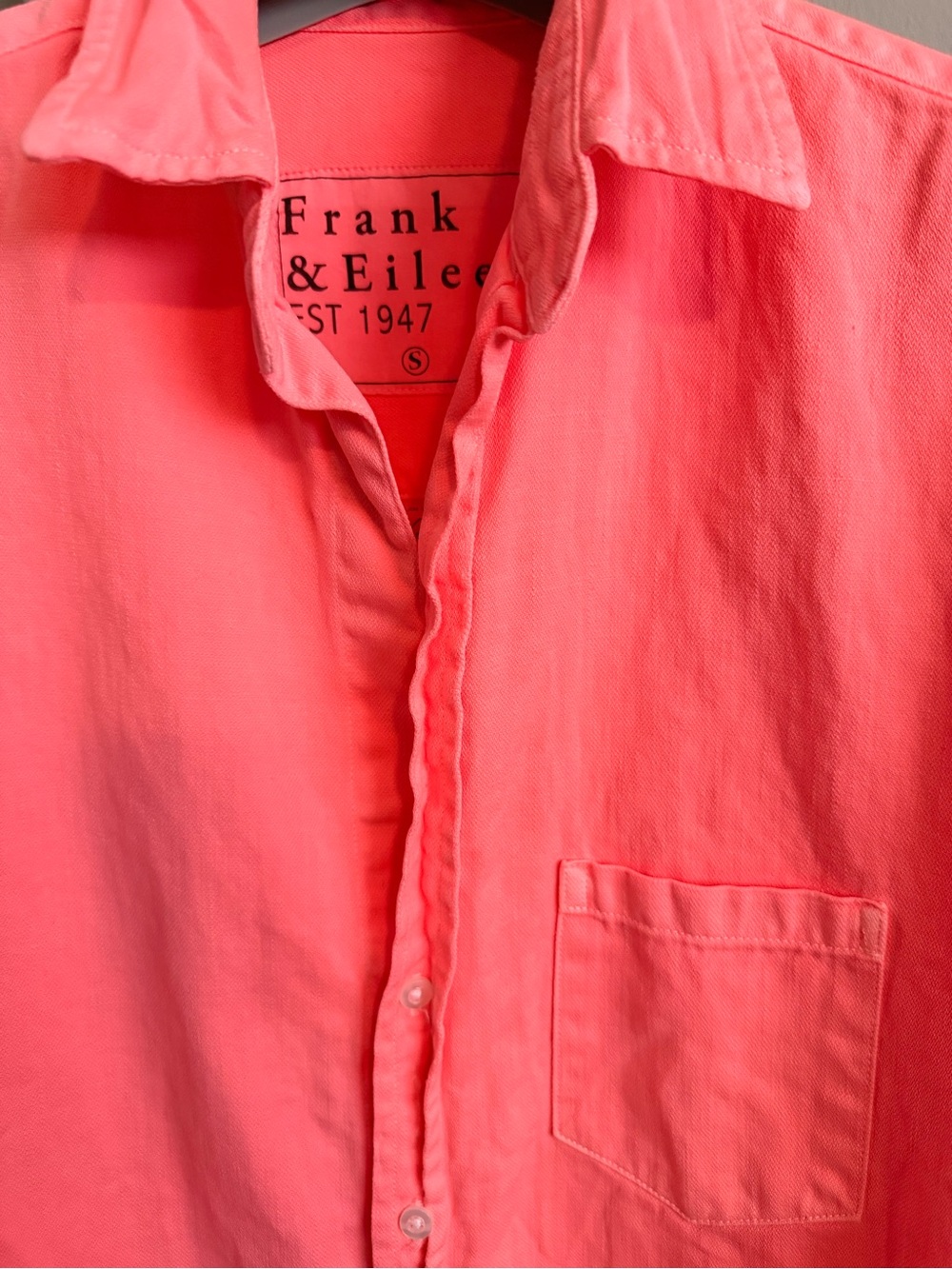 Mary Distressed Denim Shirtdress Neon Coral Frank & Eileen S - Picture 5 of 15